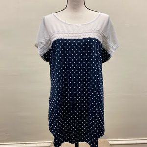 Faith & Joy Polka Dot Lace Tie Blouse